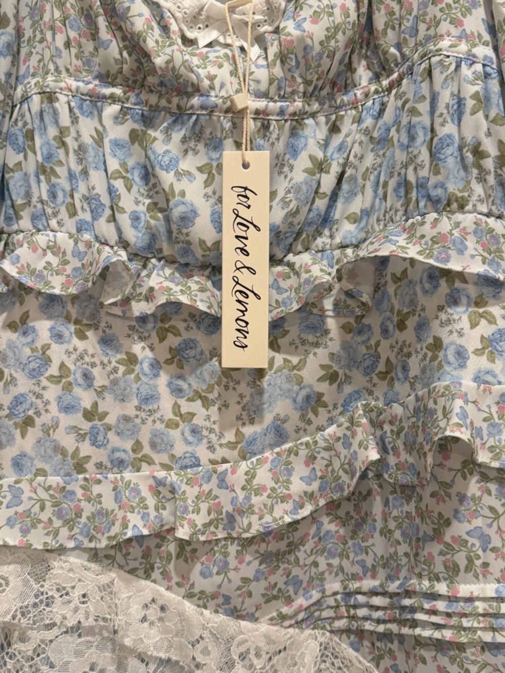 For Love & Lemons Light Blue and White Floral Lace Maxi Dress - Picture 4 of 5